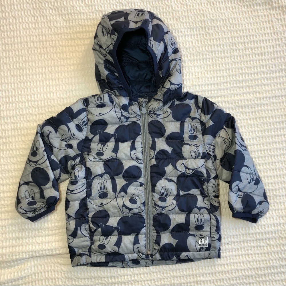 GAP Disney Kid’s Navy & Gray Mickey Mouse Puffer Jacket Size 18-24 months